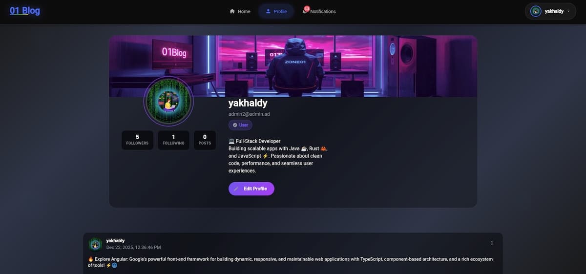 01Blog – Social Blogging Platform — screenshot 2