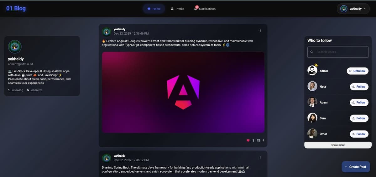 01Blog – Social Blogging Platform — screenshot 1